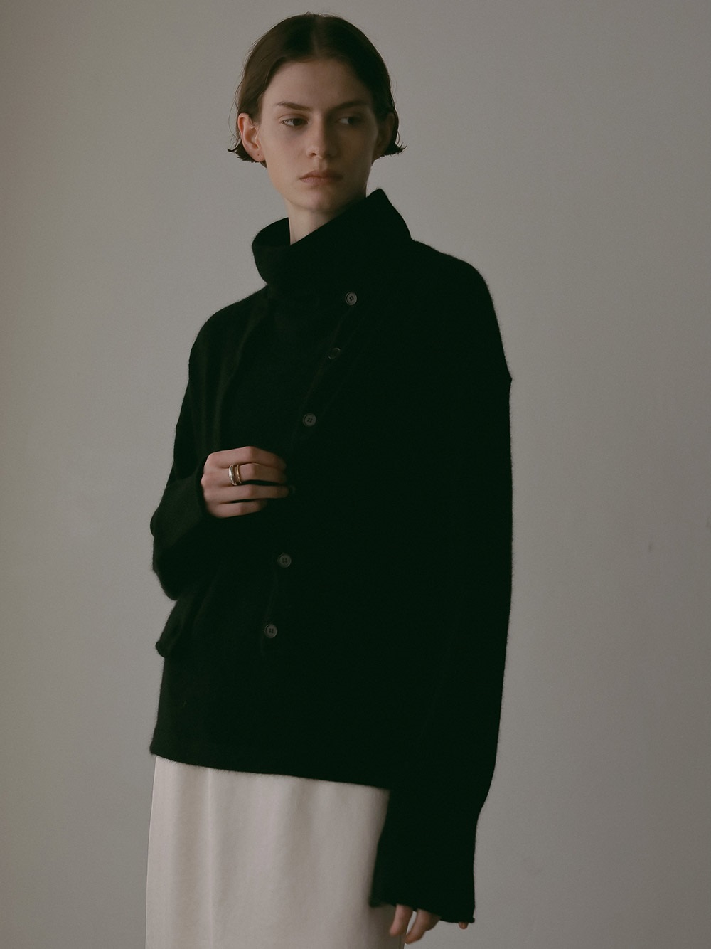 ＦＯＸブレンドクルーネックカーディガン(00ブラック-フリー)