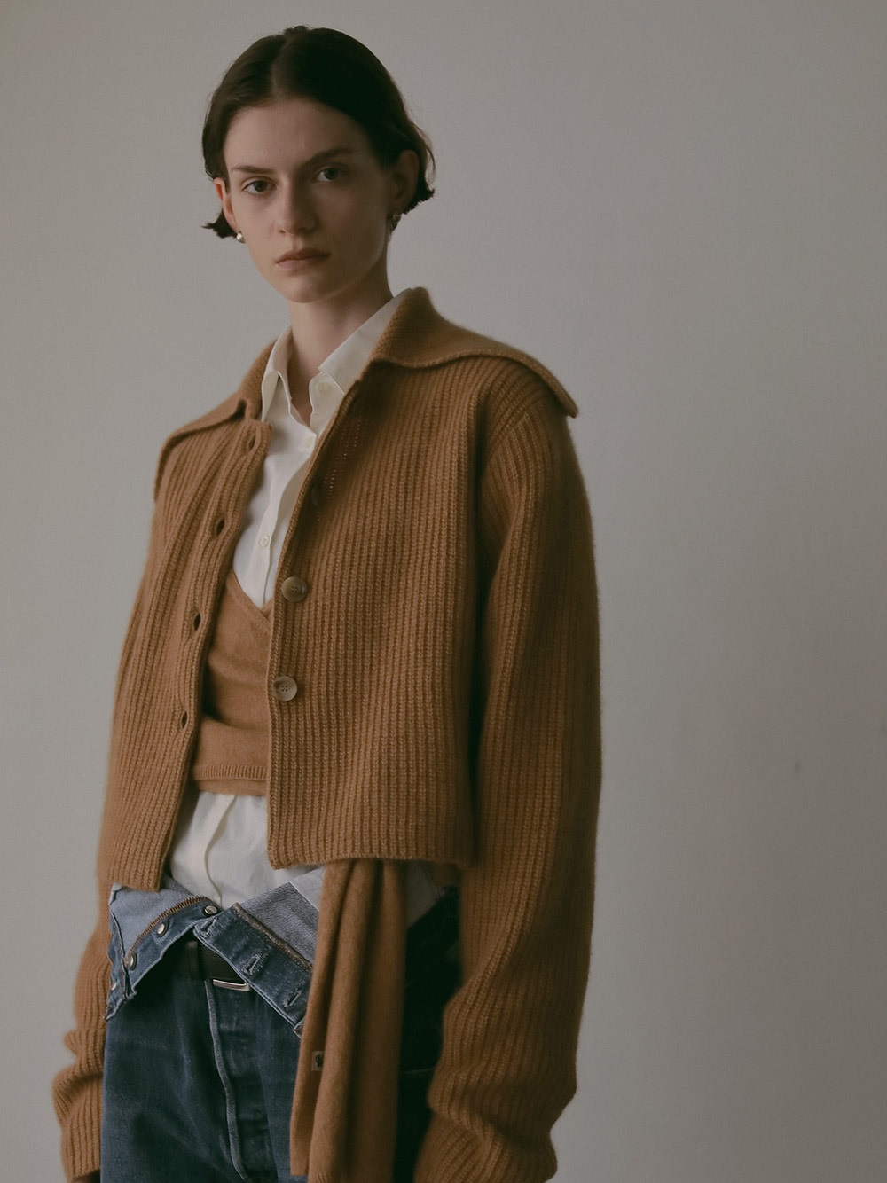 カラーニットカーディガン(83キャメル-フリー)