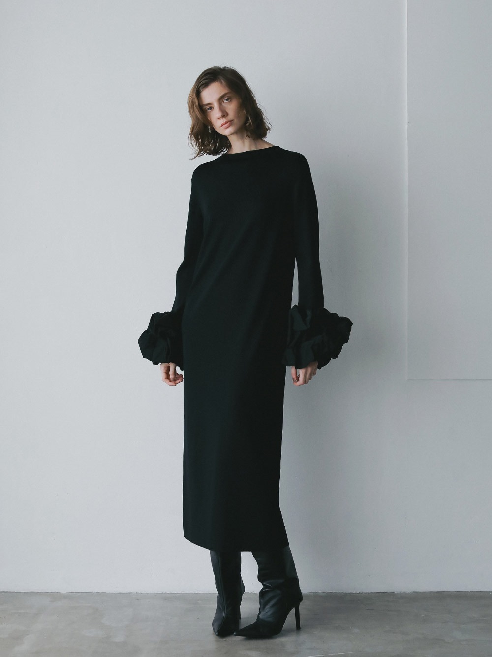 ボリュームスリーブニットワンピース(00ブラック-フリー)