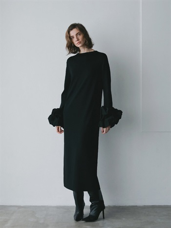 ボリュームスリーブニットワンピース(00ブラック-フリー)