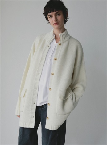 スタンドカラーニットジャケット(02ホワイト-フリー)