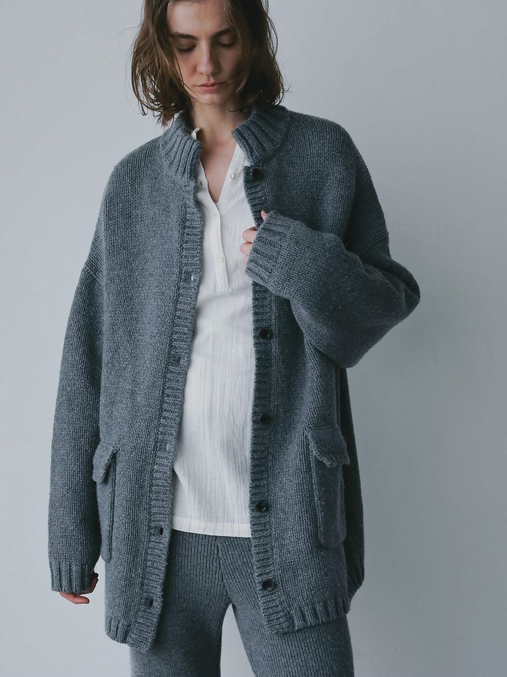 スタンドカラーニットジャケット(11グレー-フリー)