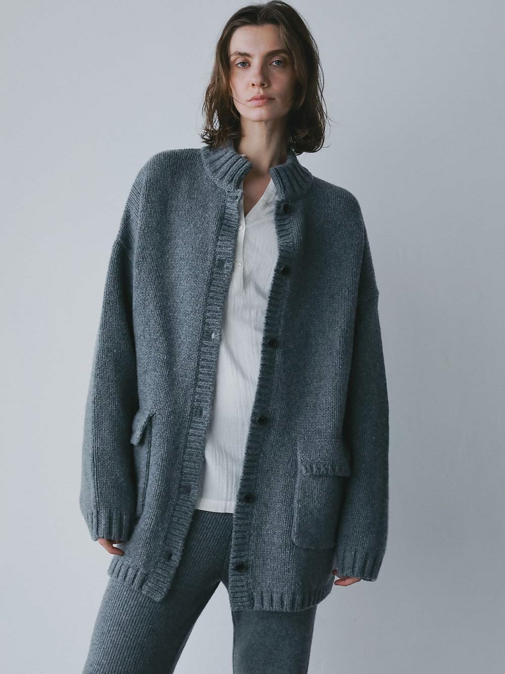 スタンドカラーニットジャケット