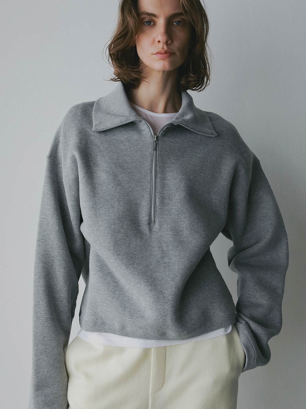 ビッグカラーハーフジッププルオーバー(11グレー-フリー)