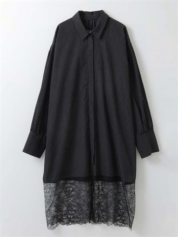 <予約>レースコンビシャツワンピース(00ブラック-フリー-[Preorder] 4月上旬頃のお届け)