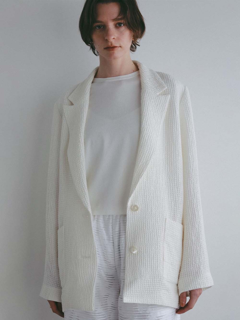 リネンワッフルシングルジャケット(01オフホワイト-フリー)