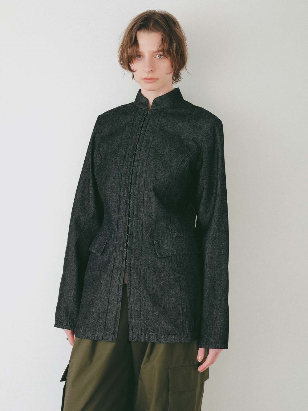 スタンドカラーデニムジャケット(00ブラック-１)