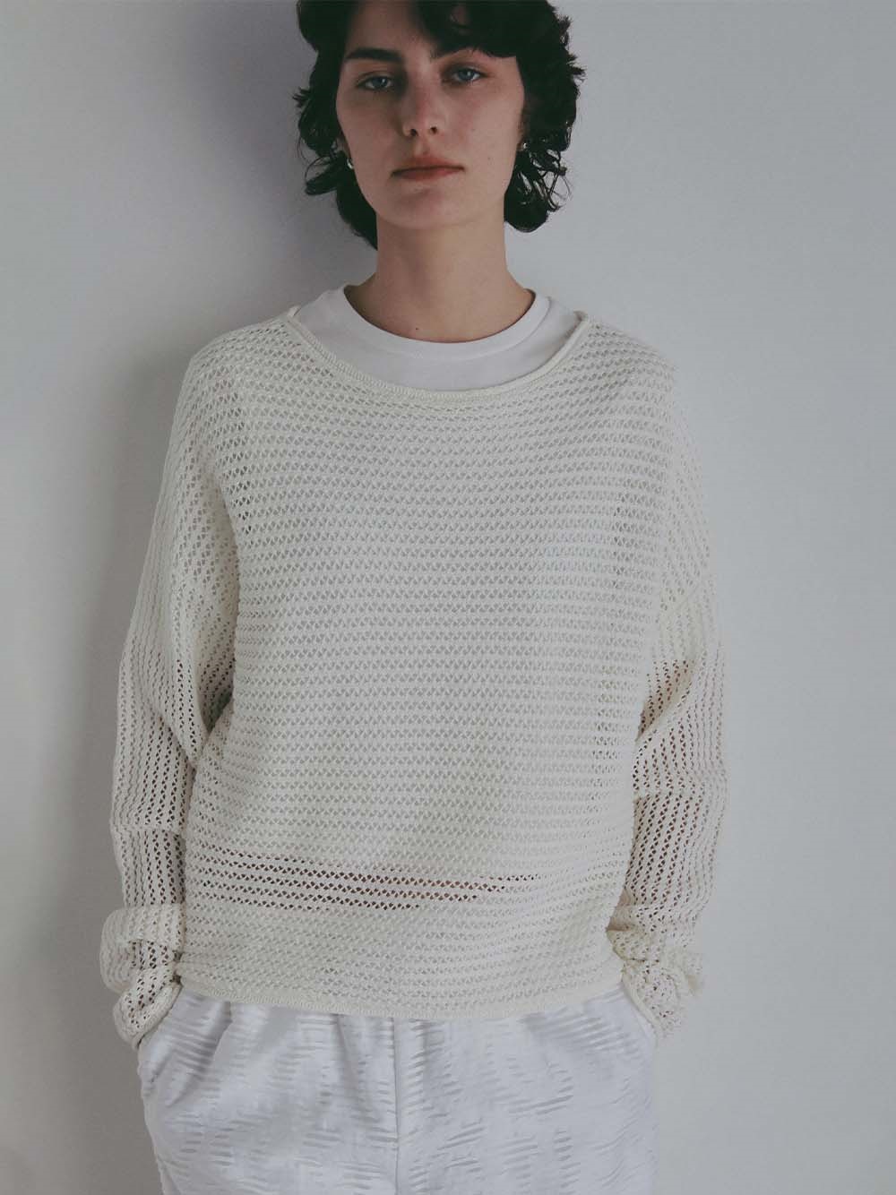 ニットメッシュプルオーバー(01オフホワイト-フリー)