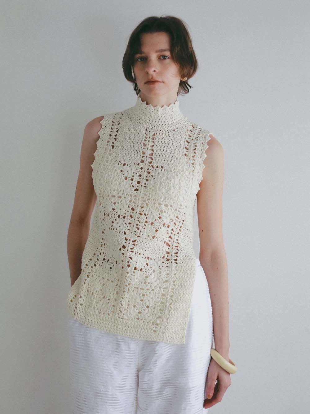 クロシェノースリーブニット(01オフホワイト-フリー)