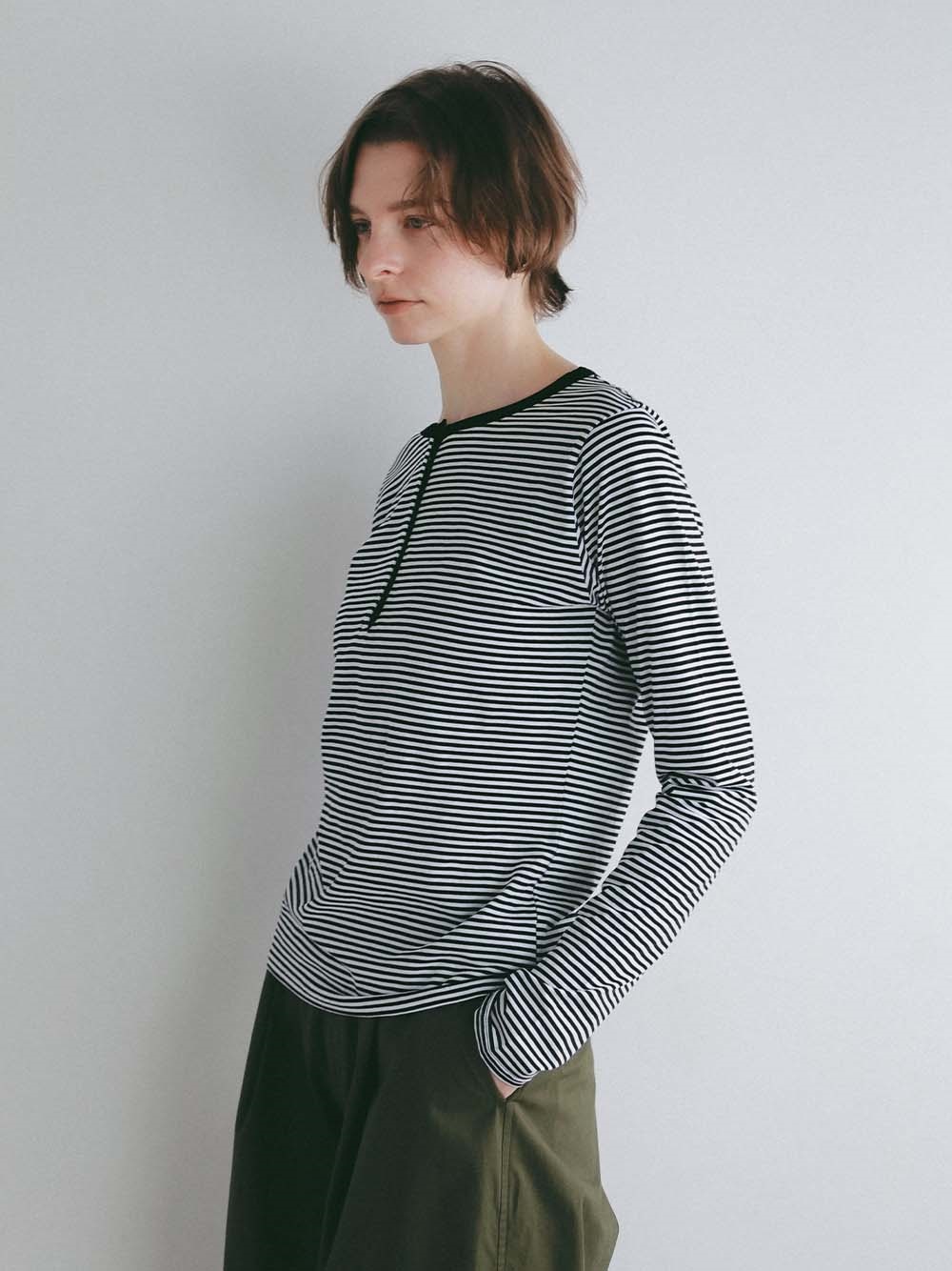 ヘンリーネックボーダーカットプルオーバー(00ブラック-フリー)