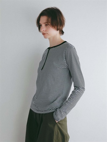 ヘンリーネックボーダーカットプルオーバー(00ブラック-フリー)