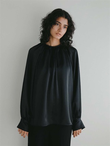 ギャザーサテンブラウス(00ブラック-フリー)