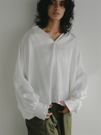 ギャザーサテンブラウス(01オフホワイト-フリー)