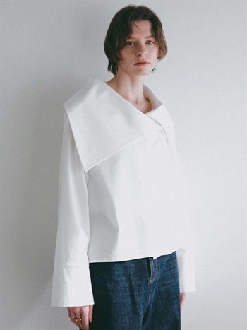 アシメカラーデザインブラウス(01オフホワイト-フリー)