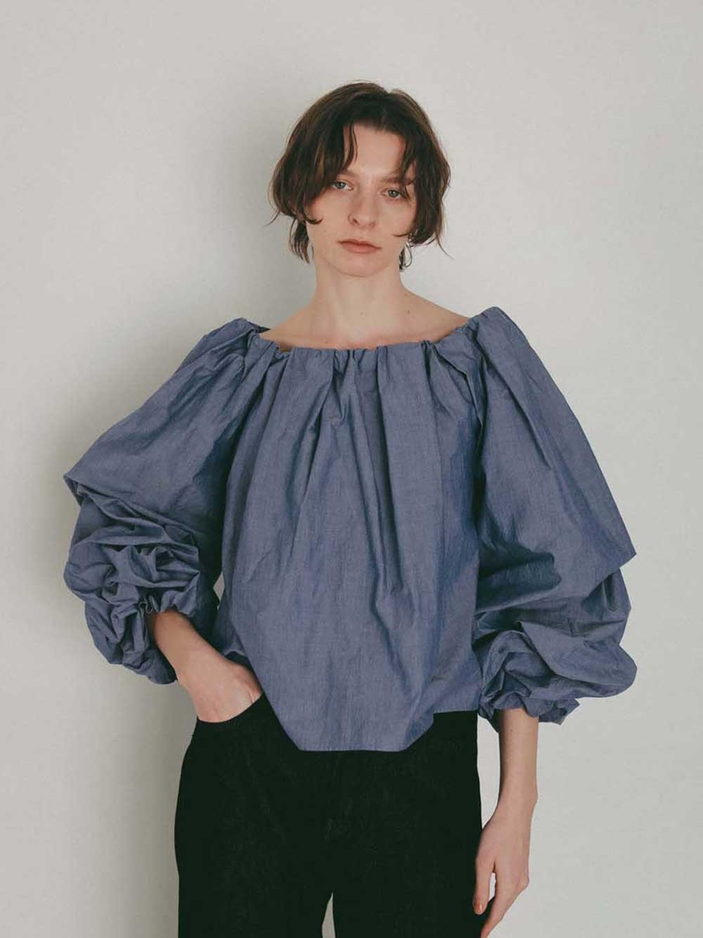 ＜予約＞ボリュームスリーブオフショルブラウス(73インディゴ-フリー-[Preorder] 4月中旬頃のお届け)