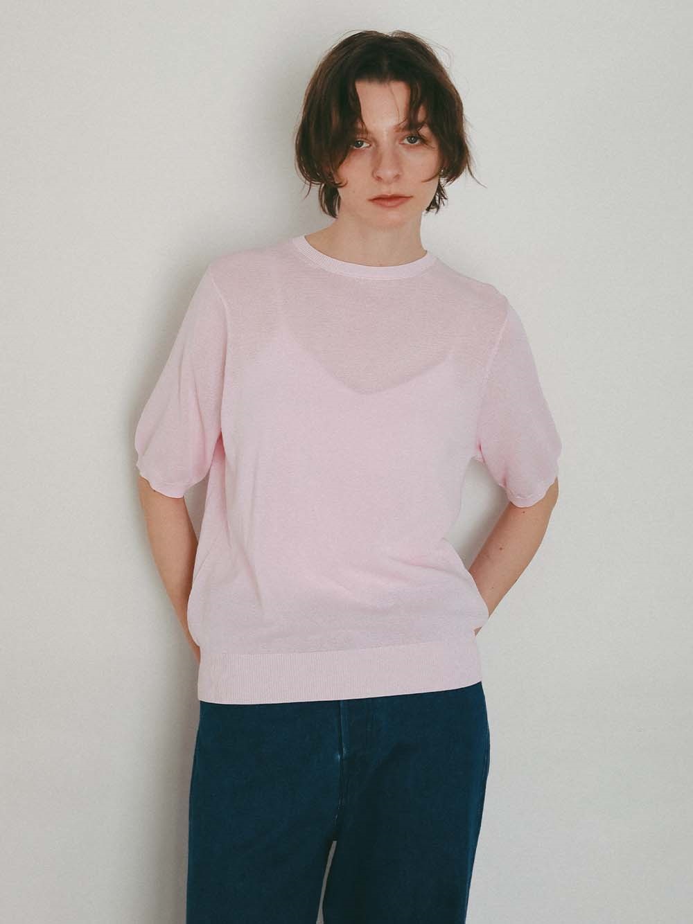 ＜4月2日（木）販売開始＞コットンナイロンハーフスリーブニット(32ピンク-フリー)