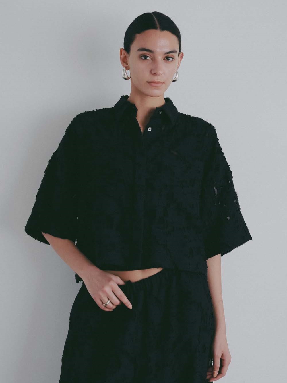 ＜coming soon＞カットジャカードショートシャツ(00ブラック-フリー)