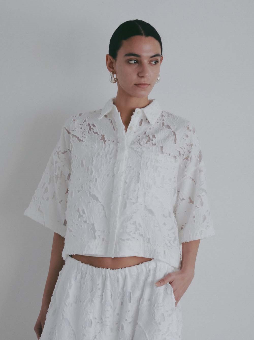 ＜coming soon＞カットジャカードショートシャツ(01オフホワイト-フリー)