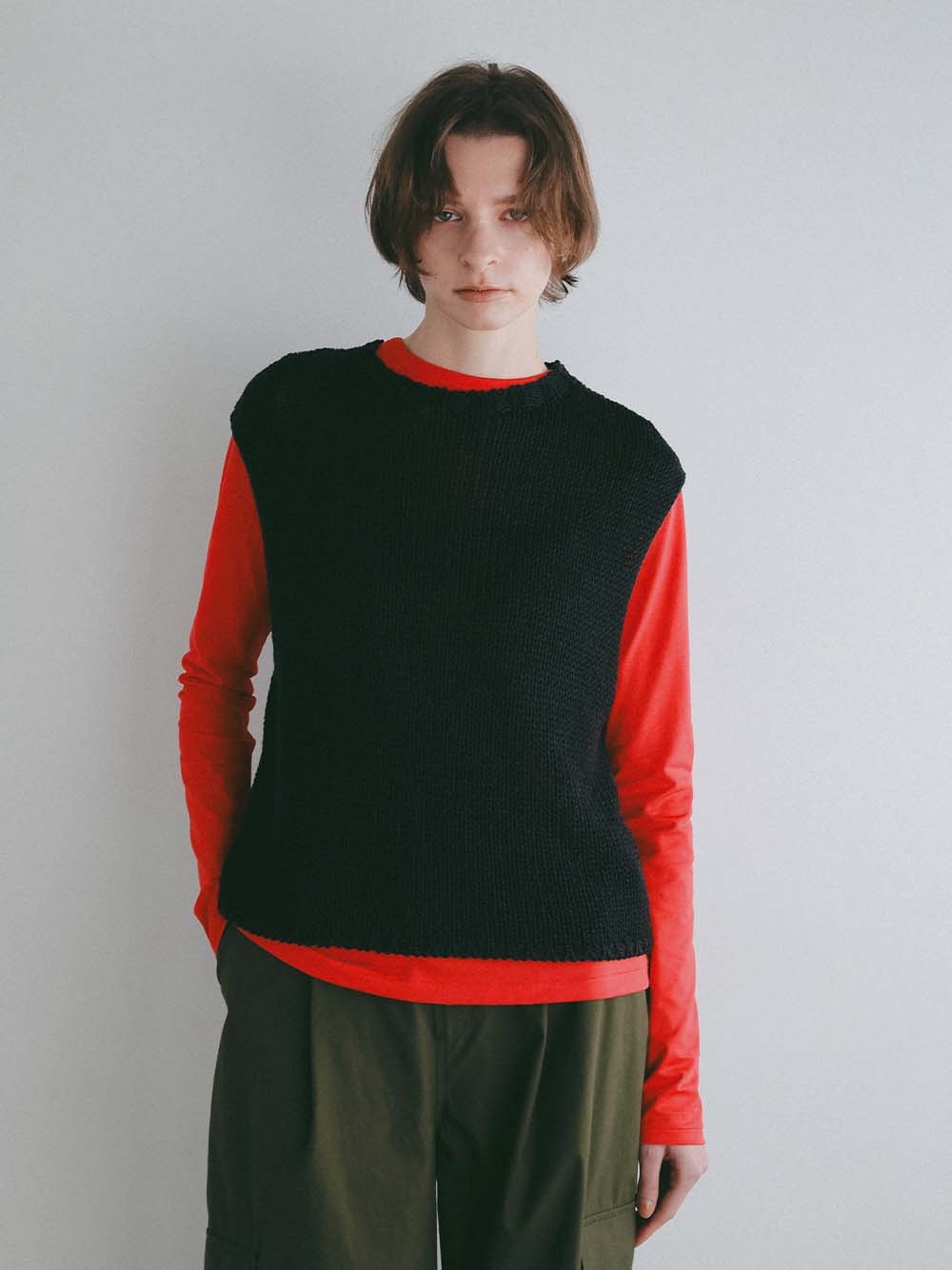 コットンクルーネックカットソー(30レッド-フリー)