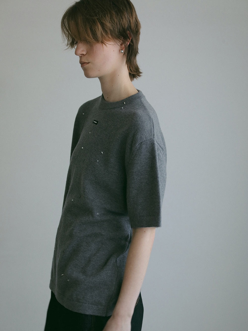 CORDERA BEADED T-SHIRT(11グレー-フリー)